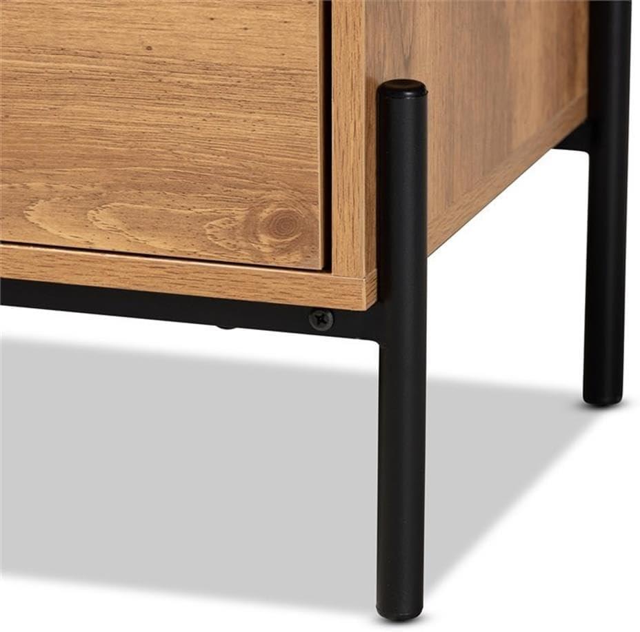 Tasman Wood and Metal 2 Door TV Stand for TVs up to 45" Natural Brown/Black - Baxton Studio