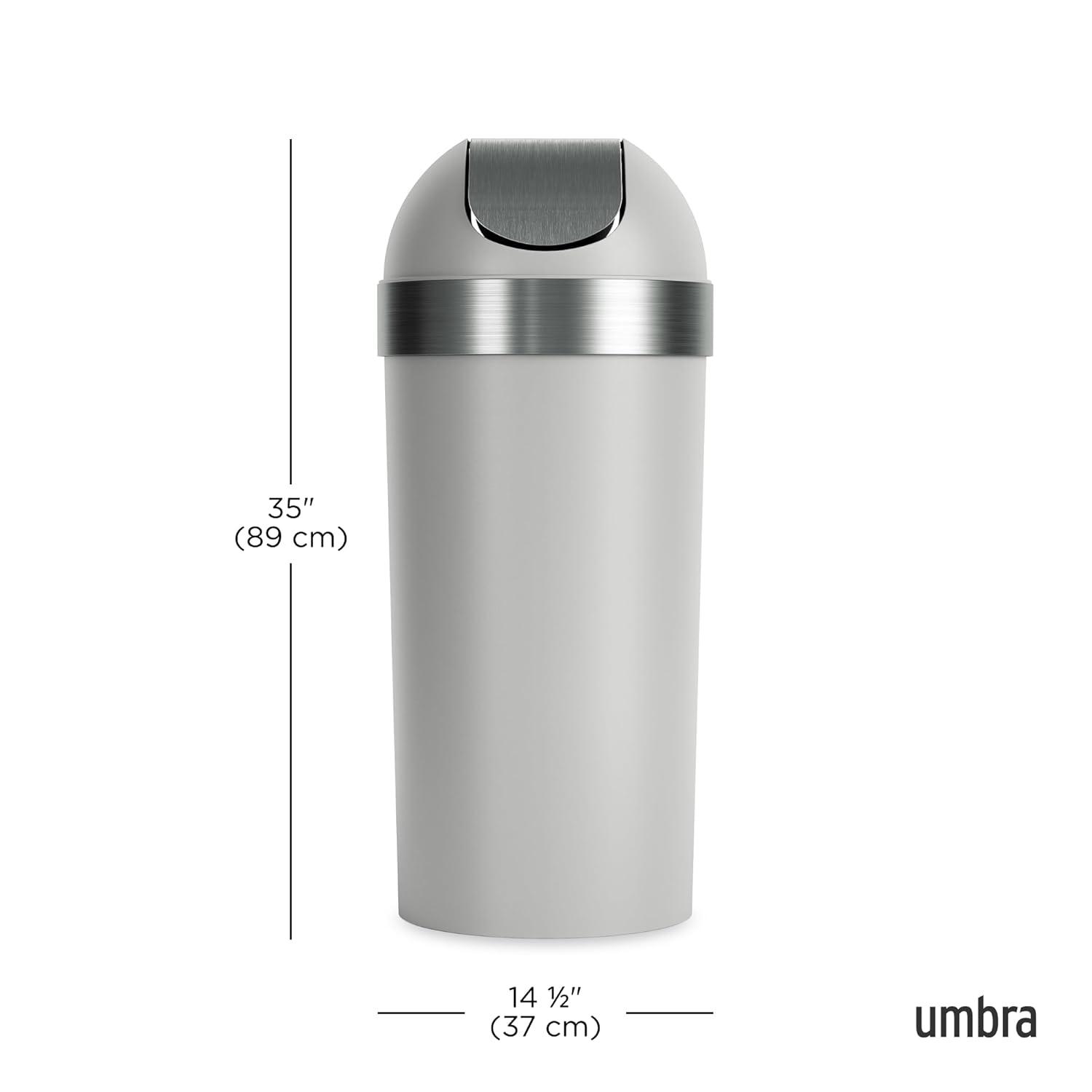 Umbra 16.5gal Venti Can Gray/Nickel: Indoor Swing-Top Trash Can, Polypropylene, 35" Height, 14.6" Width, 5.6 lbs