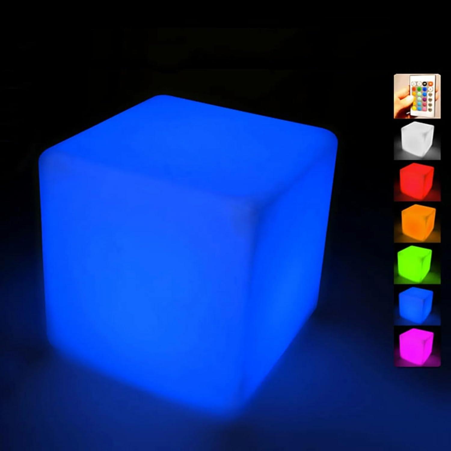 Rechargeable LED Cube Chair, 16 Colors Remote Conctrol Glow Furniture Stool Table with 4 Lighting Modes, LED Fun Seat Furniture Night Light for Home Outdoor Pool Bar Party Deco ﻿ (16 inch)