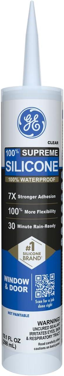 GE Supreme Silicone Window & Door Sealant, Pack of 1, Clear 10.1 fl oz Cartridge