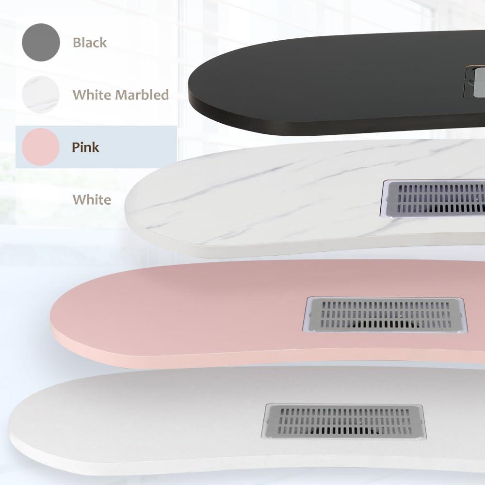 Portable Manicure Table Foldable Nail Desk with Large Drawer Nail Tech Table for Technician Salon Workstation Client Wrist Cushion/Carry Bag/4 Lockable Wheels, 36-inch, Pink