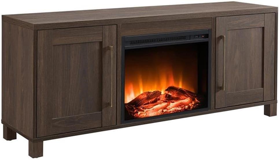 Evelyn&Zoe Chabot Rectangular TV Stand with Log Fireplace for TV's up to 65", Alder Brown