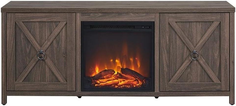 Evelyn&Zoe Granger Rectangular TV Stand with Log Fireplace for TV's up to 65", Black