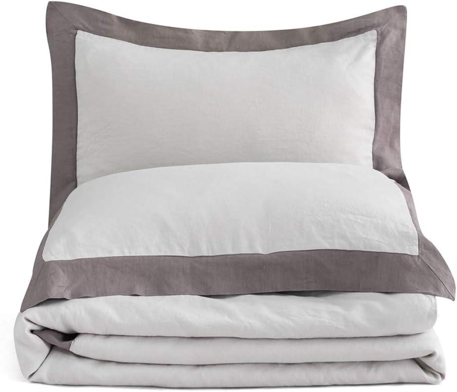 Twin Size Grey Linen Duvet Cover Set with Pillowcase