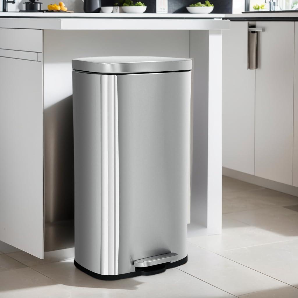 8 Gallon Brushed Stainless Steel Step-On Trash Can