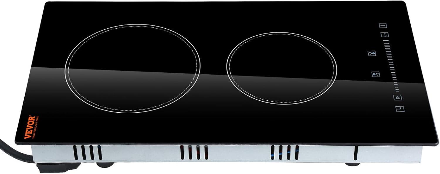 VEVOR 20" Black Electric 2 Burner Cooktop with Dual Size Power Burner