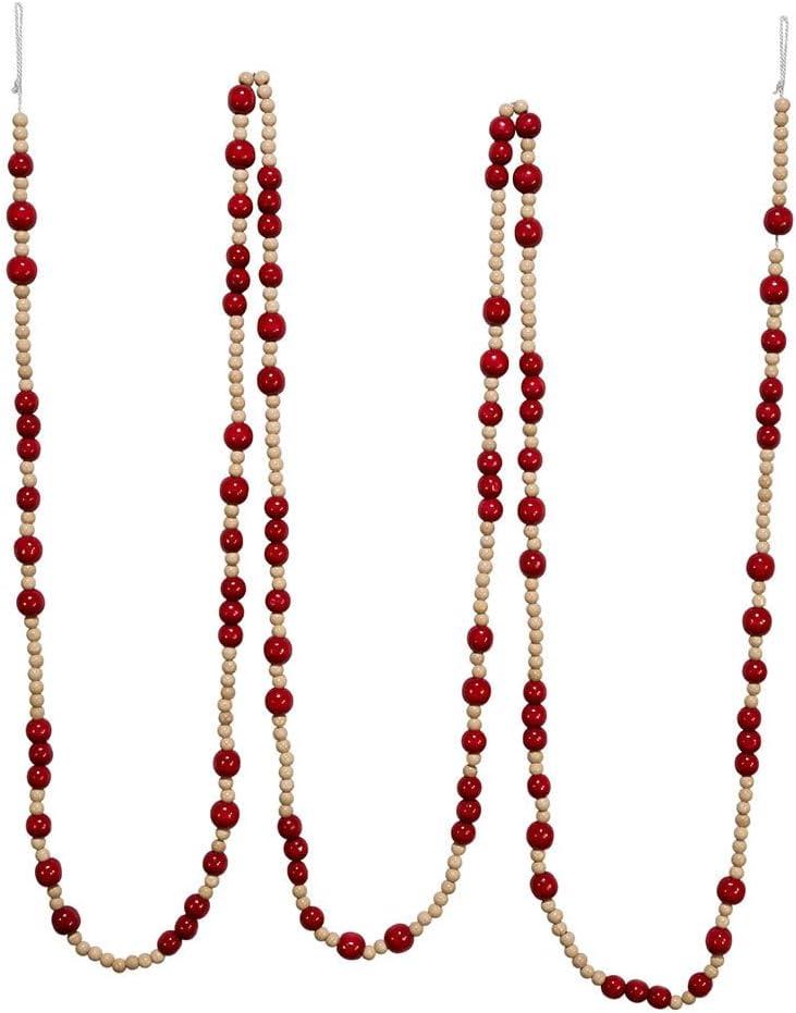 Kurt S. Adler 9-Foot Natural and Red Wooden Bead Garland