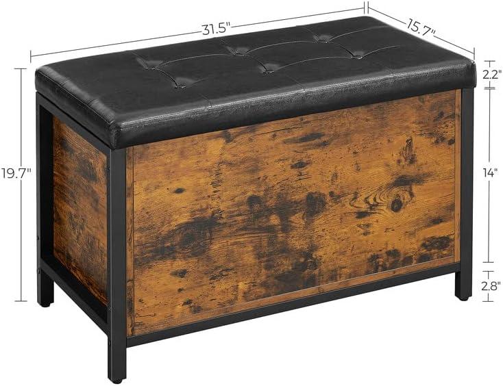 Rustic Brown Black Industrial Storage Bench with Padded Seat