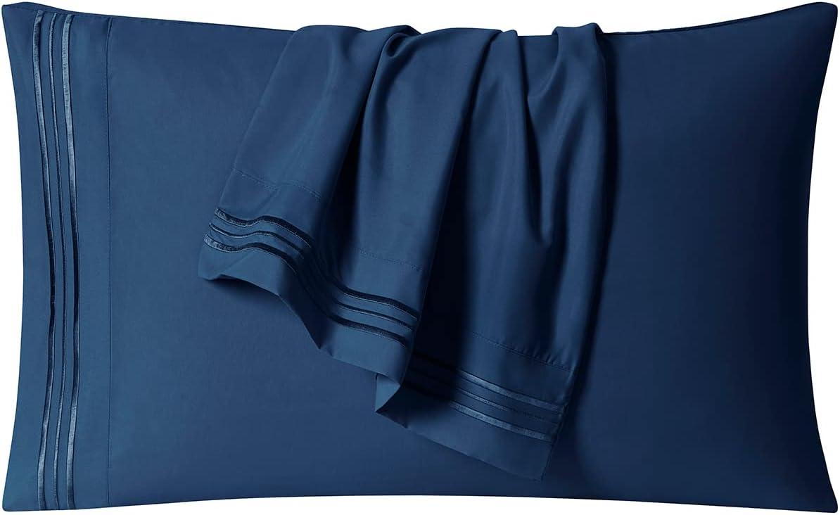 Clara Clark Premier 1800 Microfiber Collection 3-Line Bed Sheet Set, Cal King Size, Navy Blue