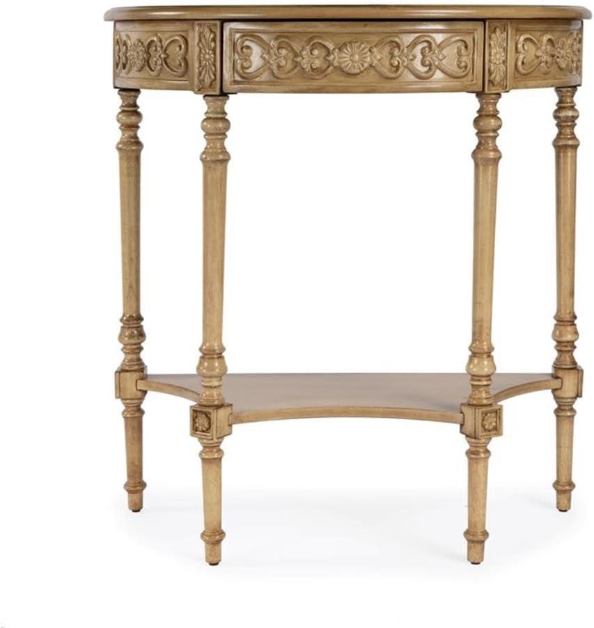 Antique Beige Wood Demilune Console Table with Storage