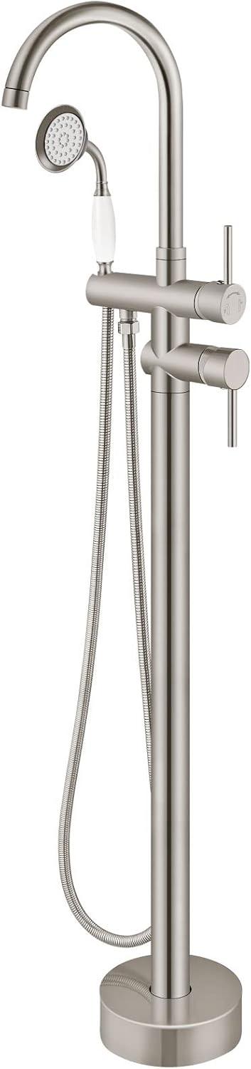 Brushed Nickel Freestanding Tub Faucet with Handheld Shower