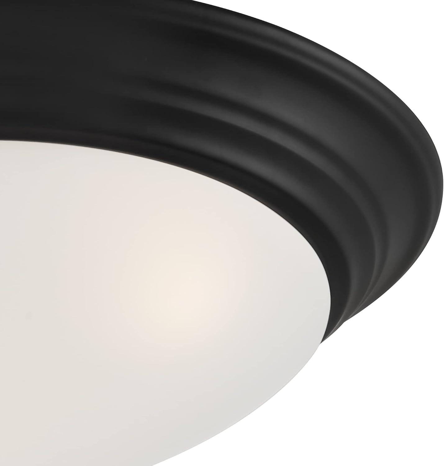 Matte Black Modern 16.75" Flush Mount Ceiling Light with Etched Glass