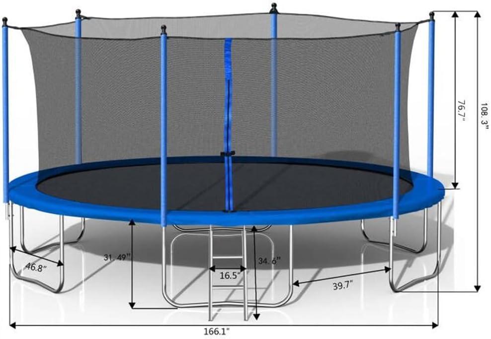 14-Foot Blue Round Trampoline with Safety Enclosure and Ladder