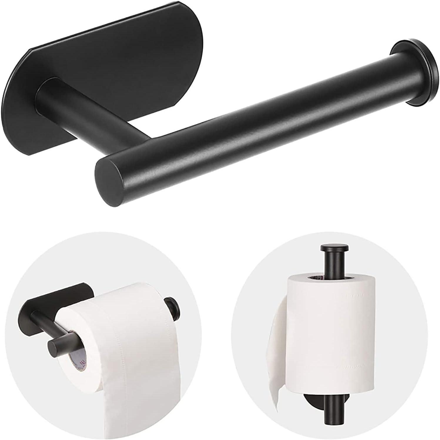 Toilet Paper Holder - Self Adhesive Toilet Paper Holder Wall Mount for Bathroom, No Drilling, SUS 304 Stainless Steel Command Strip Toilet Paper Roll Holder Stick On Wall - Matte Black