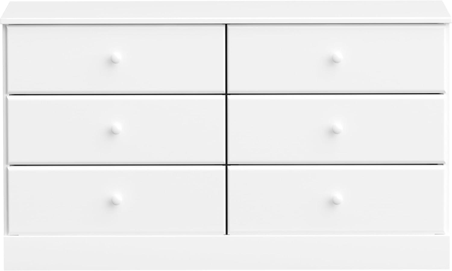 6 Drawers Astrid Dresser White - Prepac: Contemporary Style, Solid Wood Knobs, 47.25" Wide