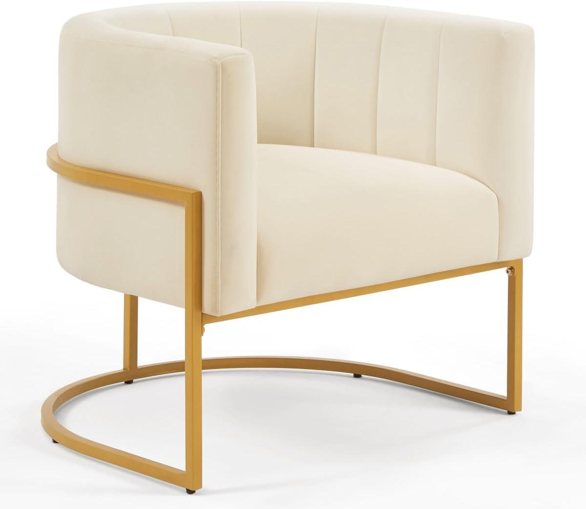 KOSSMAI Upholstered Velvet Accent Barrel Chair with Golden Metal Legs for Living Room Bedroom Office Lounge Chair, Mid-Century Modern Style Armchair (Black)