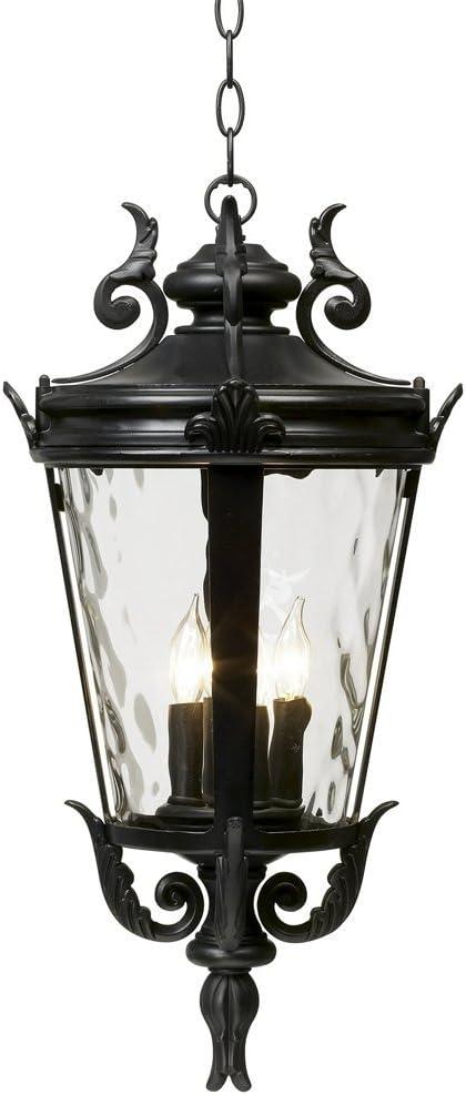 John Timberland Casa Marseille Rustic Outdoor Hanging Light Textured Black 23 3/4" Clear Hammered Glass for Post Exterior Barn Deck House Porch Yard