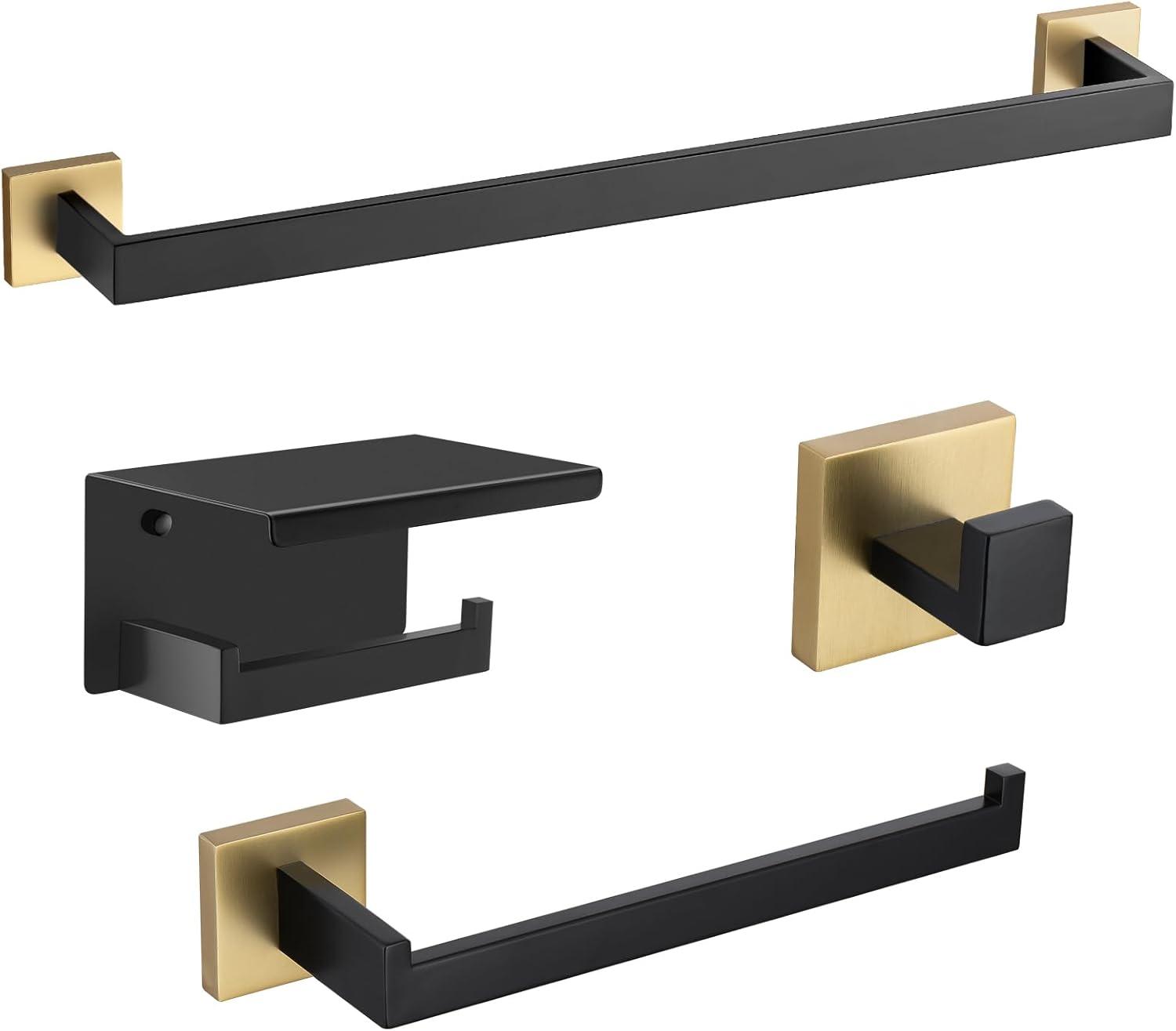 Brushed Gold and Black Stainless Steel 4-Piece Bathroom Hardware Set