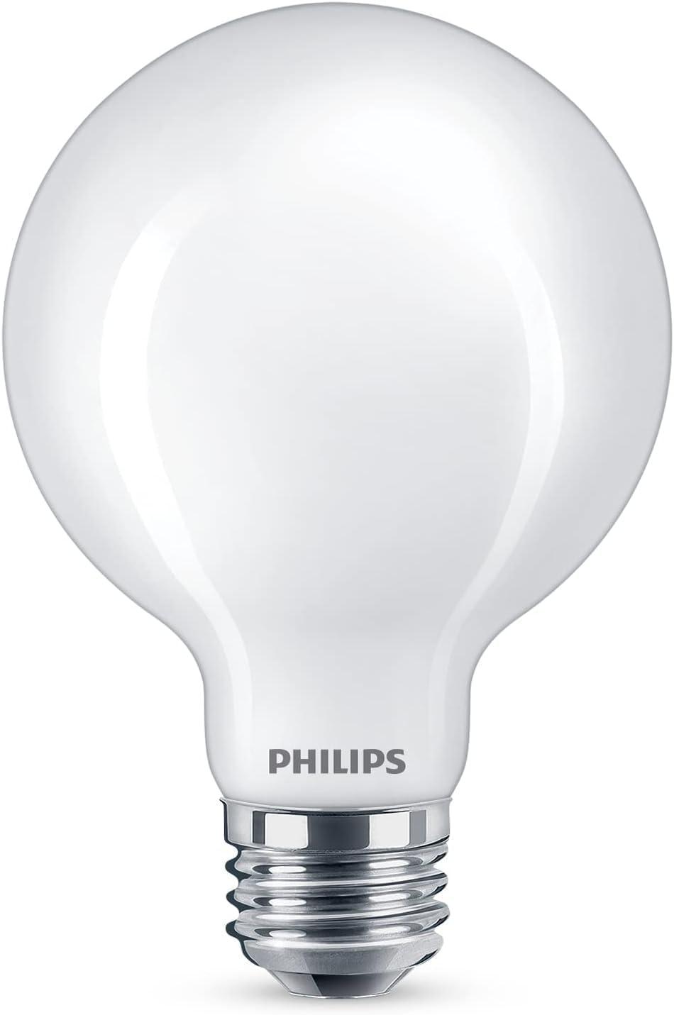 Philips LED Frosted G25 Ultra Definition Light Bulb, Dimmable, EyeComfort Technology, 500 Lumen, Daylight 5000K, 5W=60W, E26 Base, Title 20 Certified, 575217 2-Pack