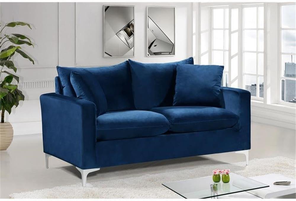 Meridian Furniture Naomi Contemporary Velvet Loveseat in Navy