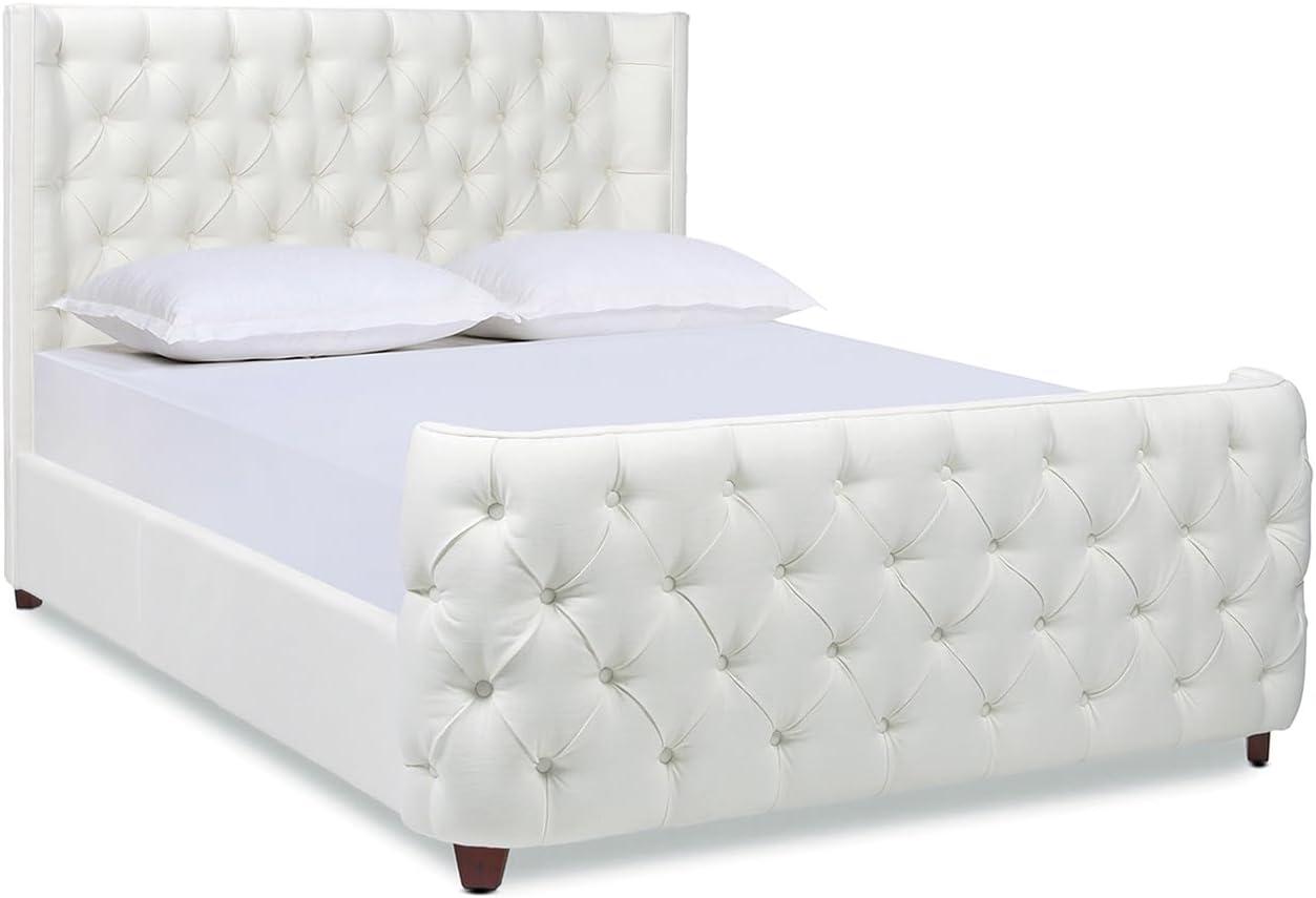 Jennifer Taylor Home Geneva Curved Wing Upholstered Platform Bed Frame, Queen, Antique White Polyester