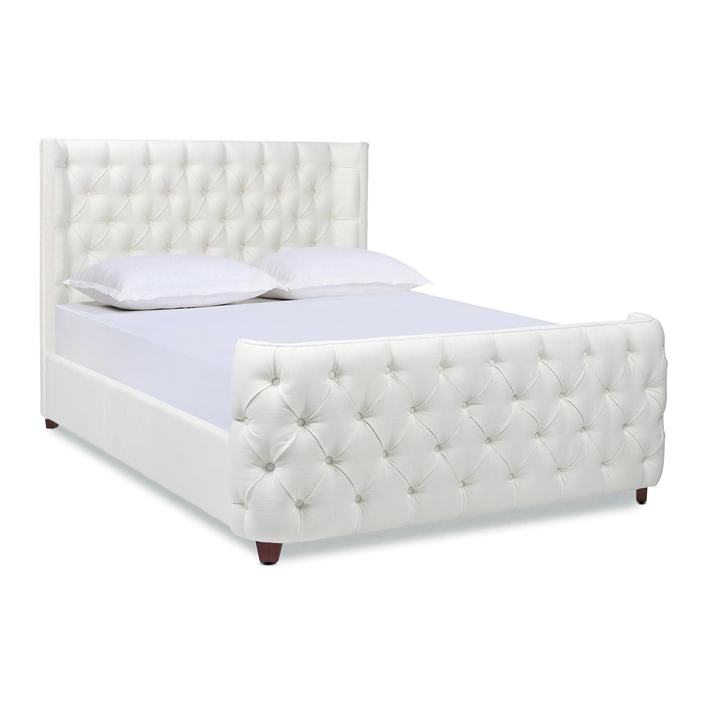 Jennifer Taylor Home Geneva Curved Wing Upholstered Platform Bed Frame, Queen, Antique White Polyester