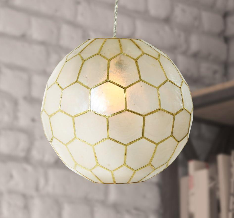 Capiz Honeycomb Globe Pendant in Antique Gold, 12"