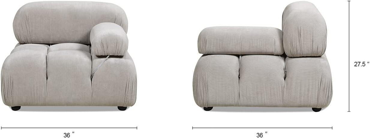 Marcel 36" Bubble Modular Modern Lounge Arm Chair, Pebble Gray Corduroy