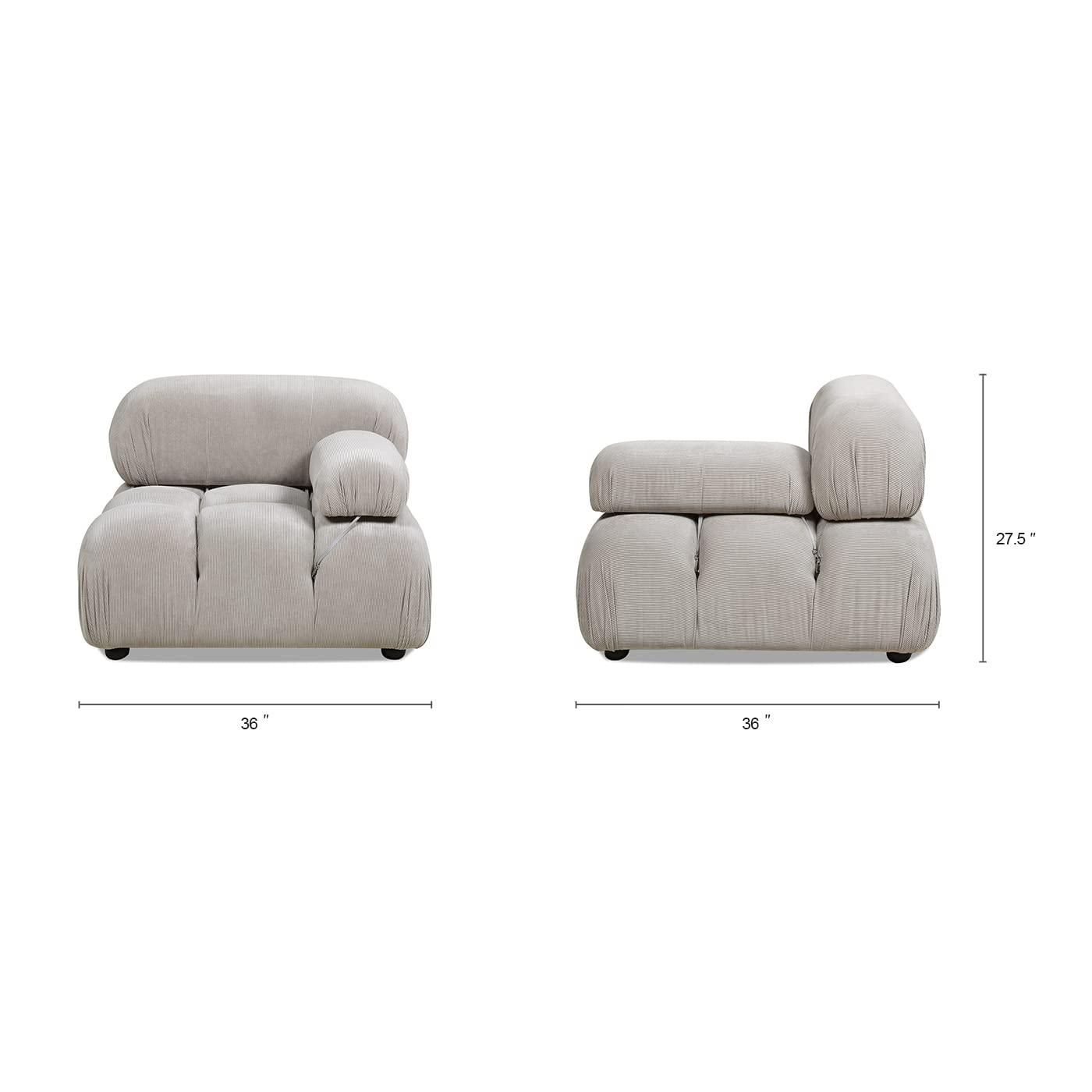 Pebble Gray Corduroy 36" Modular Accent Chair with Wood Frame