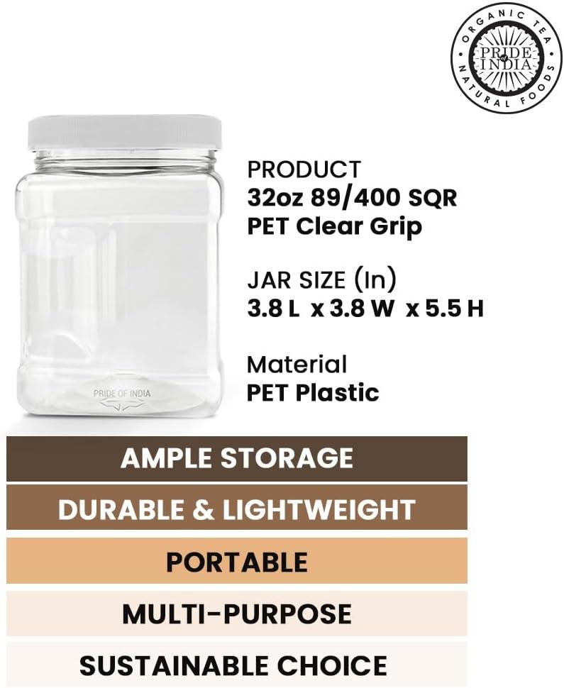 Clear BPA-Free Plastic Square Storage Jar with Screw Cap, 32 oz