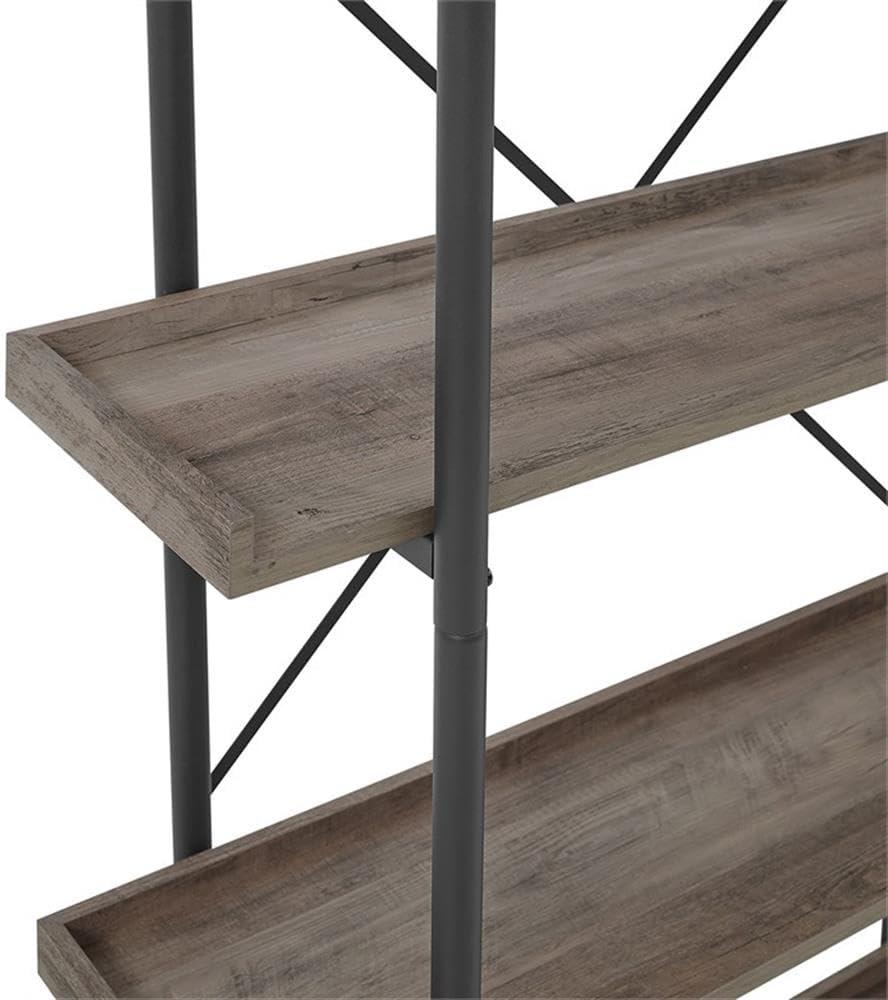 Urban Gray Wash 68" Industrial Metal 5-Shelf Bookcase