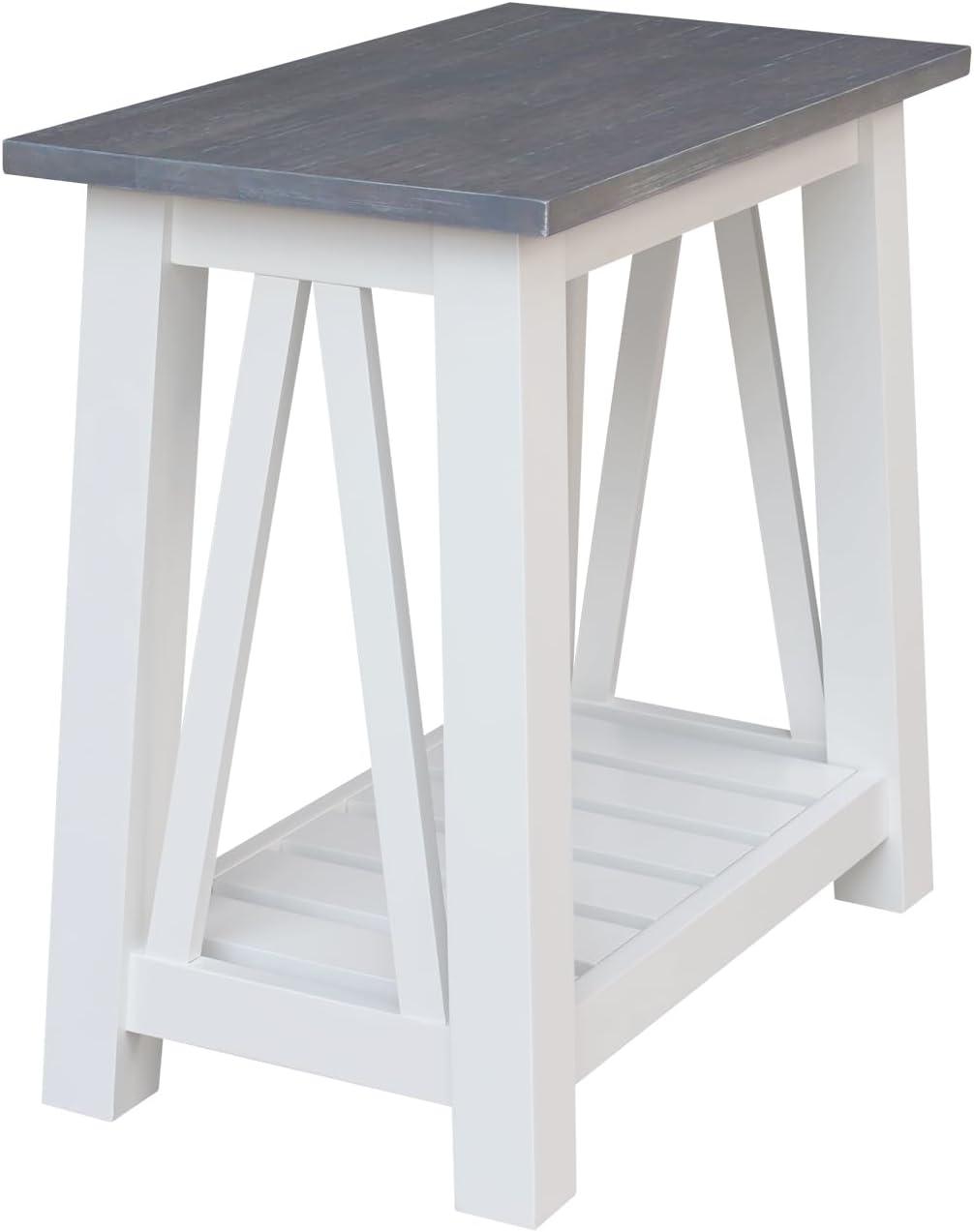 Eco-Friendly Parawood Surrey Rectangular Side Table in White & Heather Gray