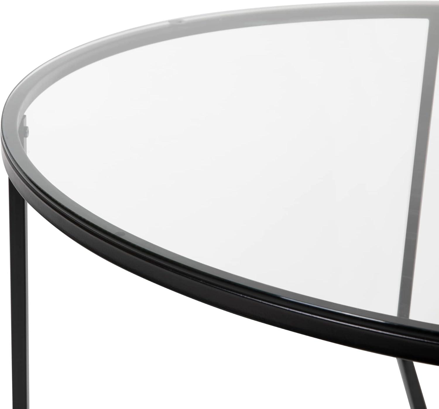 Elegant 35.5" Round Clear Glass Coffee Table with Matte Black Frame