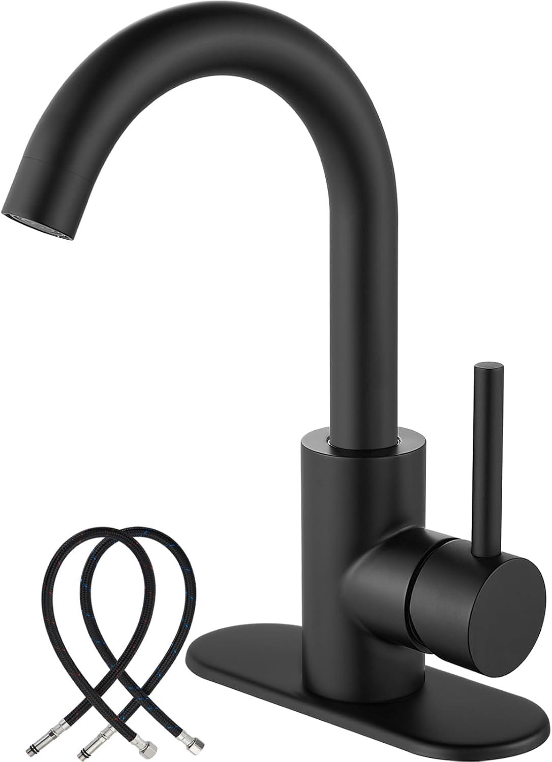 Matte Black Stainless Steel Single Handle Deck Mount Faucet