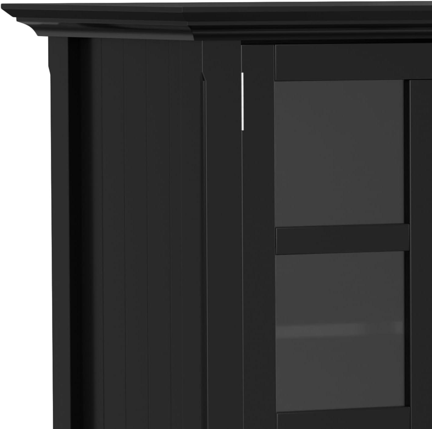 Simpli Home Acadian 62"W Solid Wood 3-Shelf Storage Cabinet with Tempered Glass Doors and Adjustable Shelves