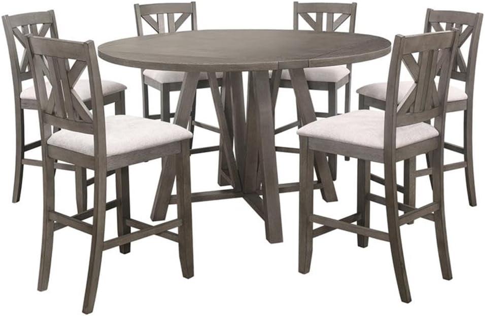 Gray Wood Farmhouse 7-Piece Counter Height Dining Set