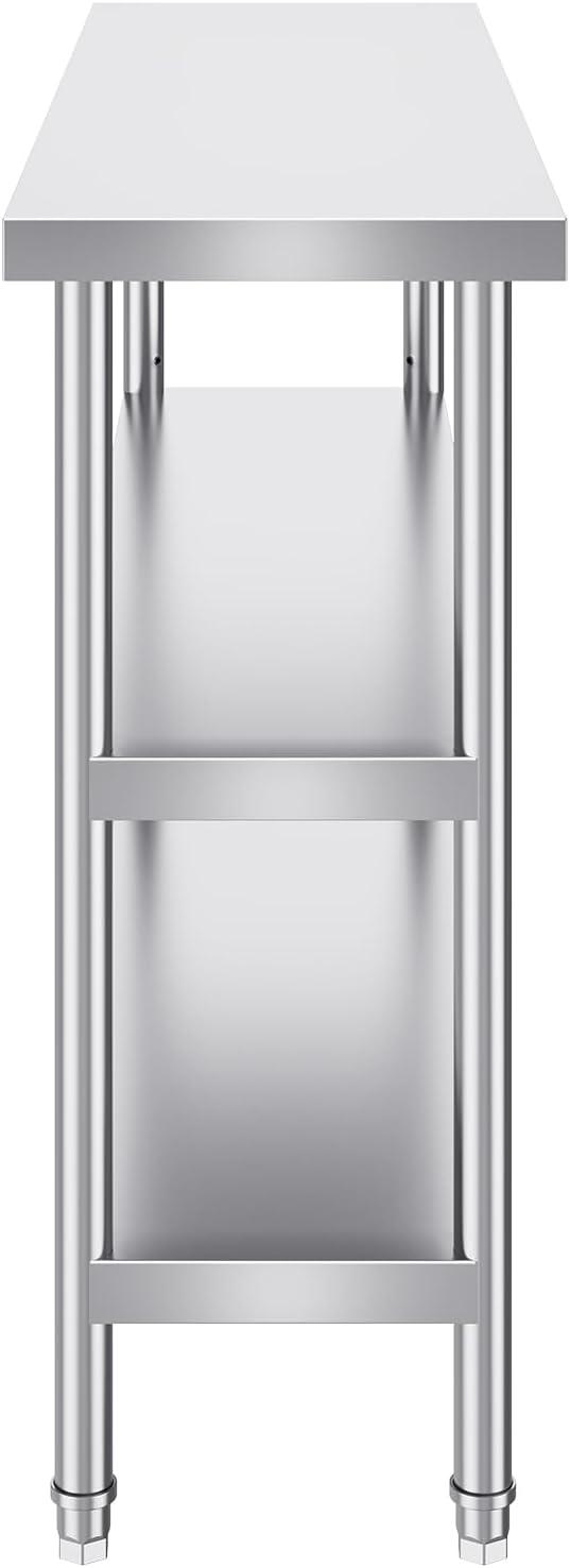 VEVOR Stainless Steel Food Prep Table, 14 x 48 x 34 Inch Commercial Kitchen Worktable, with 2 Adjustable Undershelf, Heavy Duty Prep Metal Work Tables for BBQ, Kitchen, Home, and Garage
