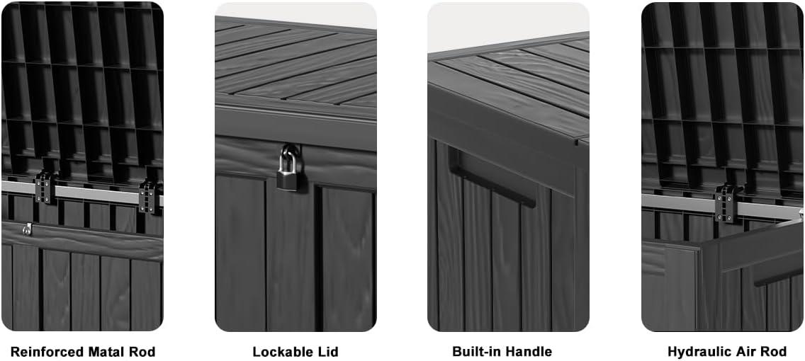 DWVO 120 Gallon Outdoor Storage Patio Deck Box Resin Waterproof Heavy Duty Organizer, Black