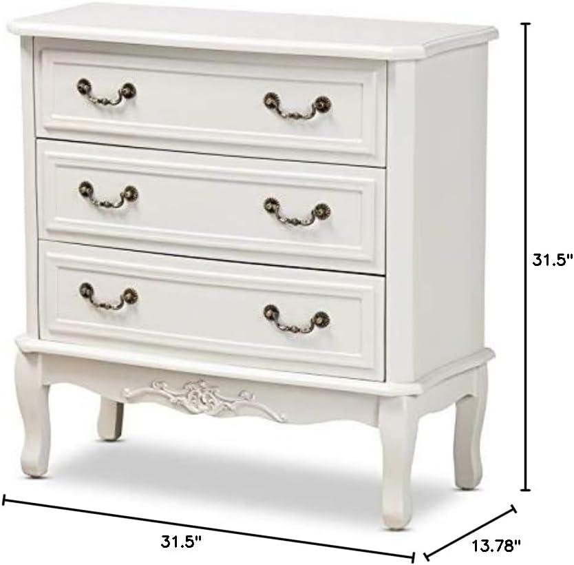 Gabrielle White 3-Drawer Wood Dresser with Brass Handles