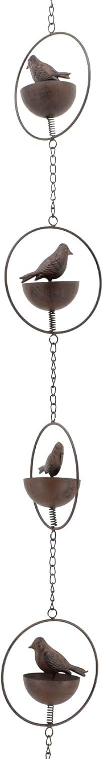 Bronze Perched Bird Metal Rain Chain with 7 Cups