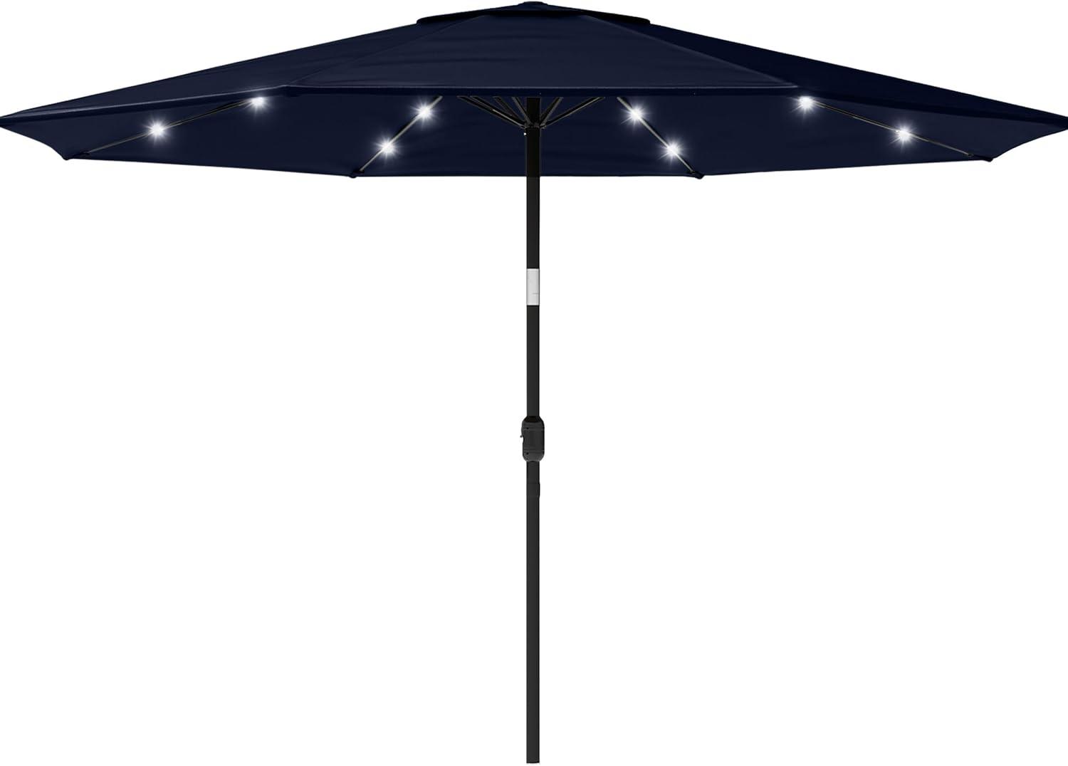 Pure Garden 10' Octagon Outdoor Patio Market Umbrella with Lights: UV Protection, Solar LED, Crank Handle, Push-Button Tilt