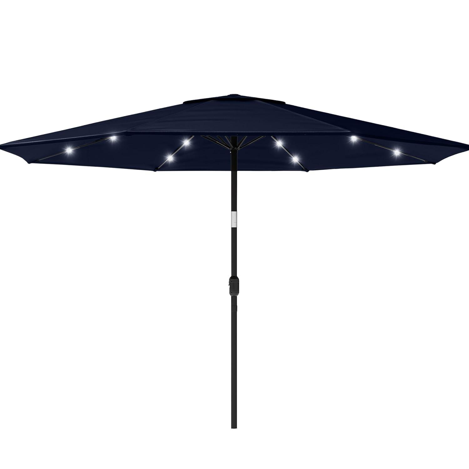 Pure Garden 10' Octagon Outdoor Patio Market Umbrella with Lights: UV Protection, Solar LED, Crank Handle, Push-Button Tilt
