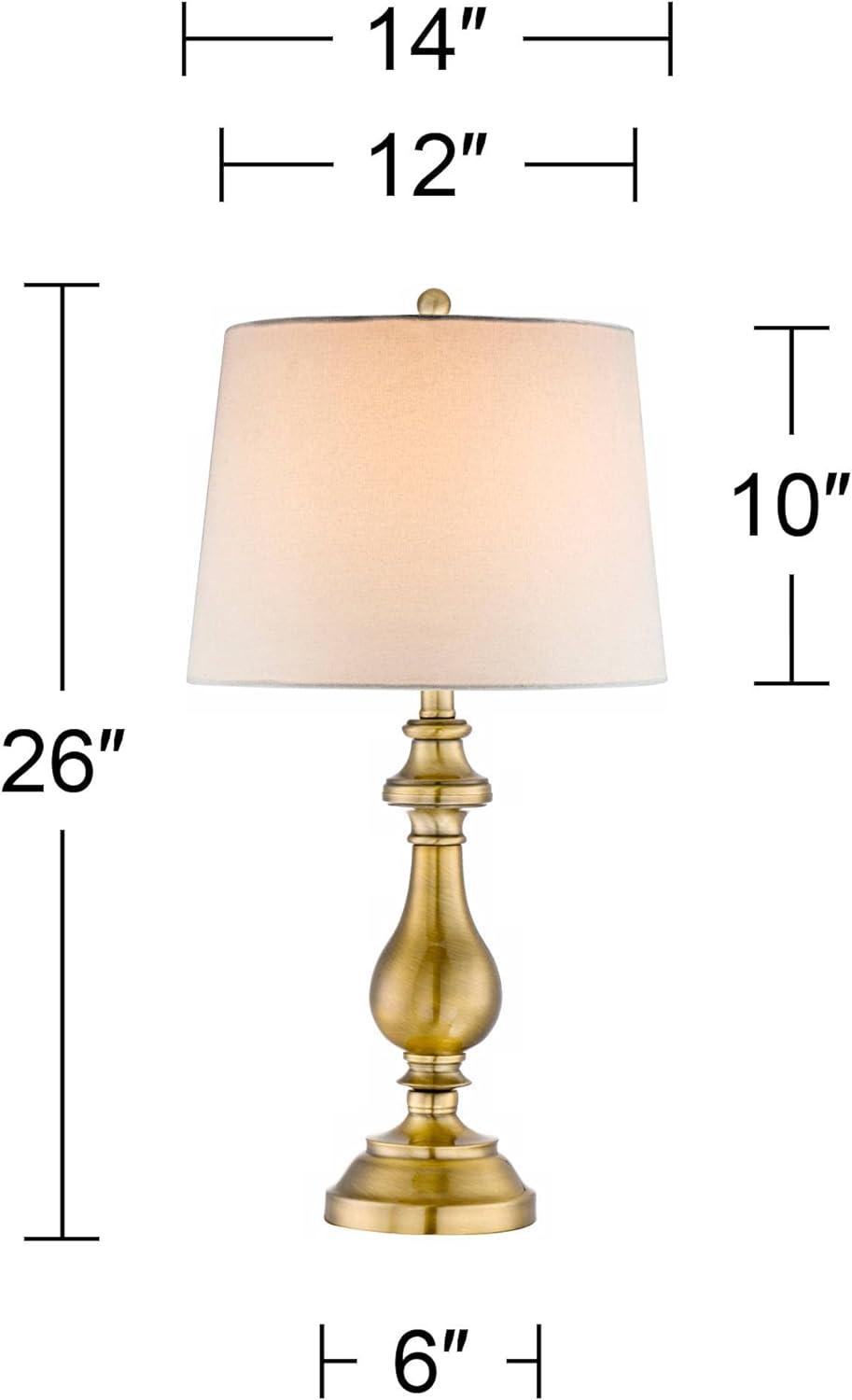 Regency Hill Traditional Table Lamp 26" High Antique Brass Candlestick White Fabric Drum Shade for Living Room Family Bedroom Bedside