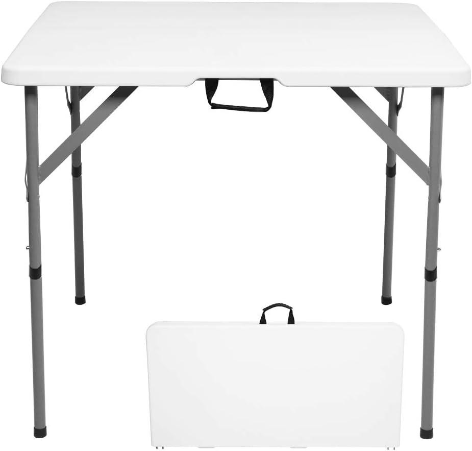 34" White Square Table Camping Hiking Picnic Plastic Game Tables Folding Storage