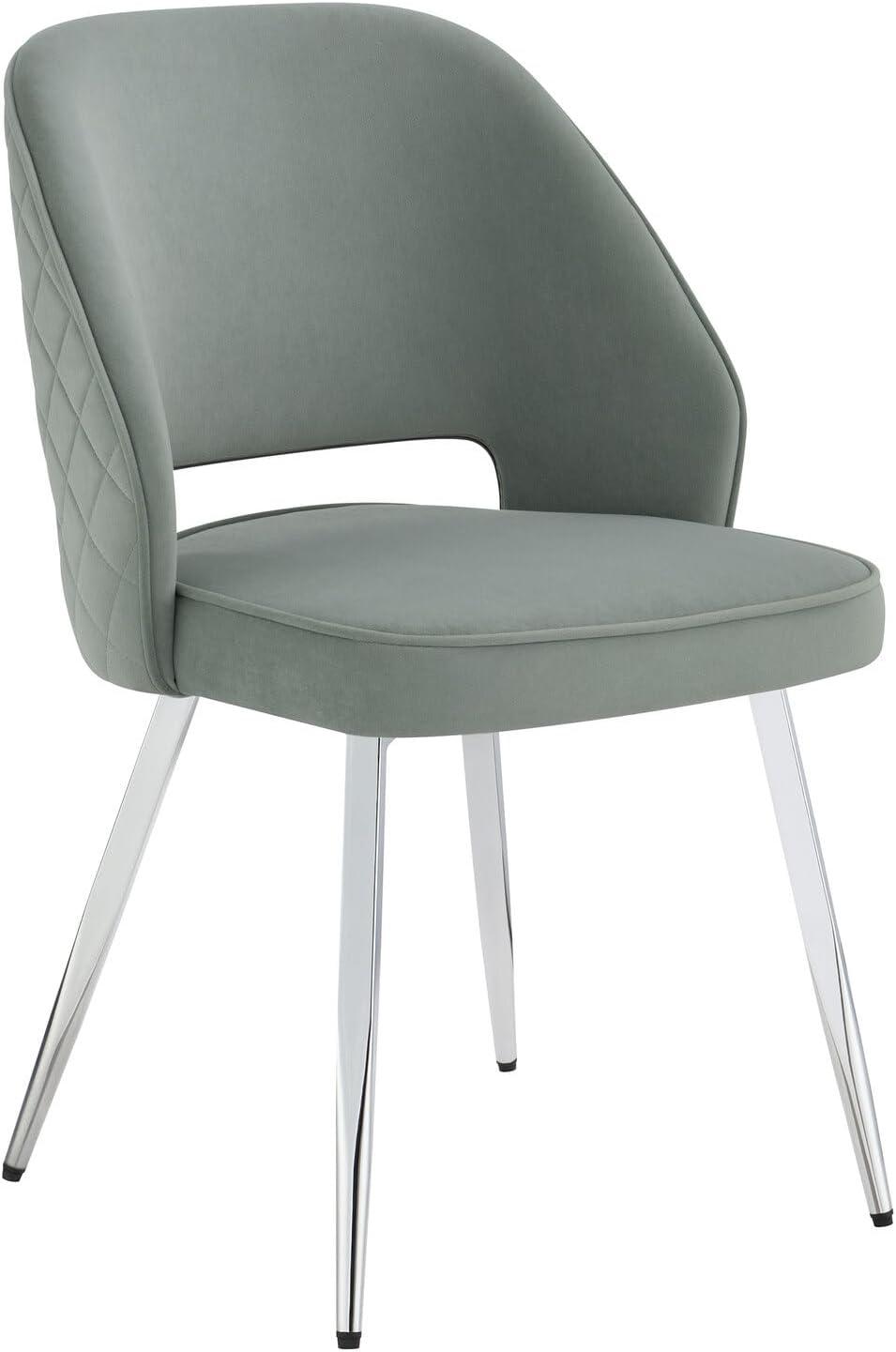 Gray Velvet Upholstered Side Chair with Chrome Legs