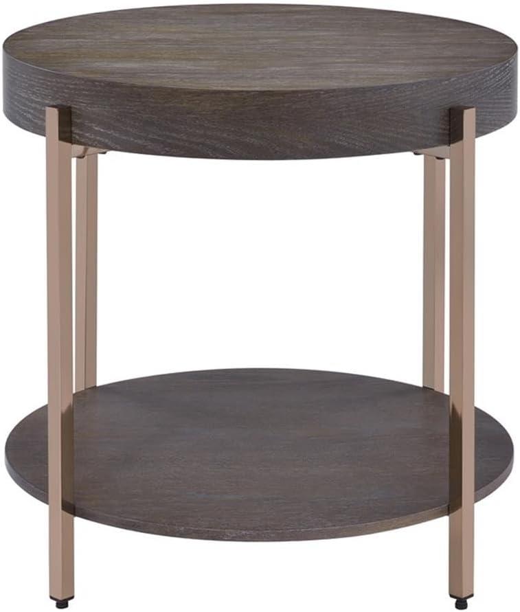 ACME Weyton Round Wood Top End Table in Light Brown and Champagne