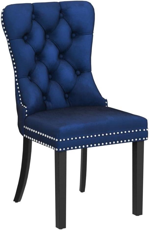 ODUSE-DAILY Velvet Dining Chairs Set of 6, Navy Kitchen & Dining Room Chairs, Tufted Dining Chairs, Fabric Upholstered, Solid Wood, Sillas De Comedor (Blue, 6 Pcs)