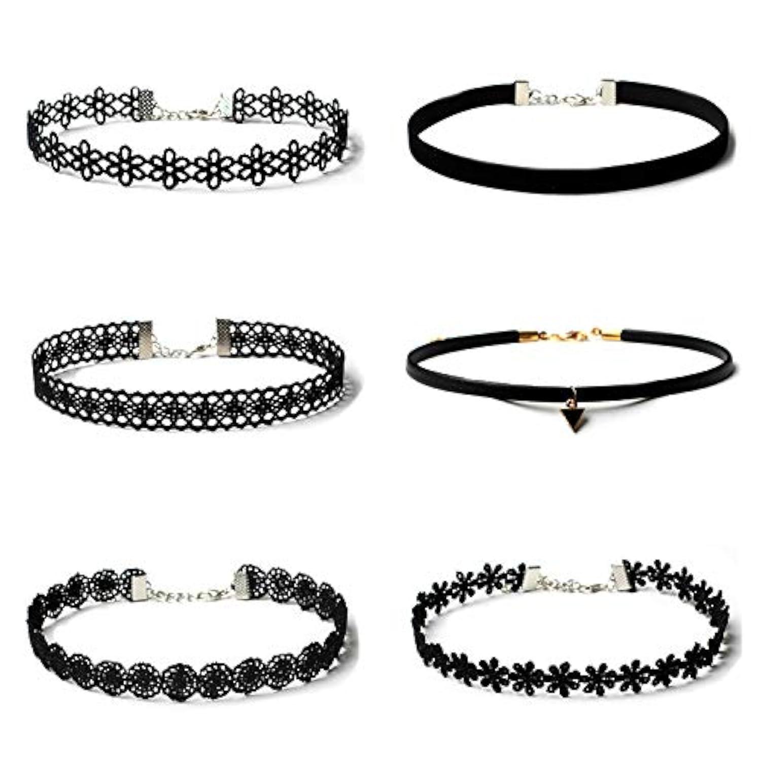Maxforever 6 PCS Necklaces Black Velvet Choker Set Classic Gothic Tattoo Lace Chokers