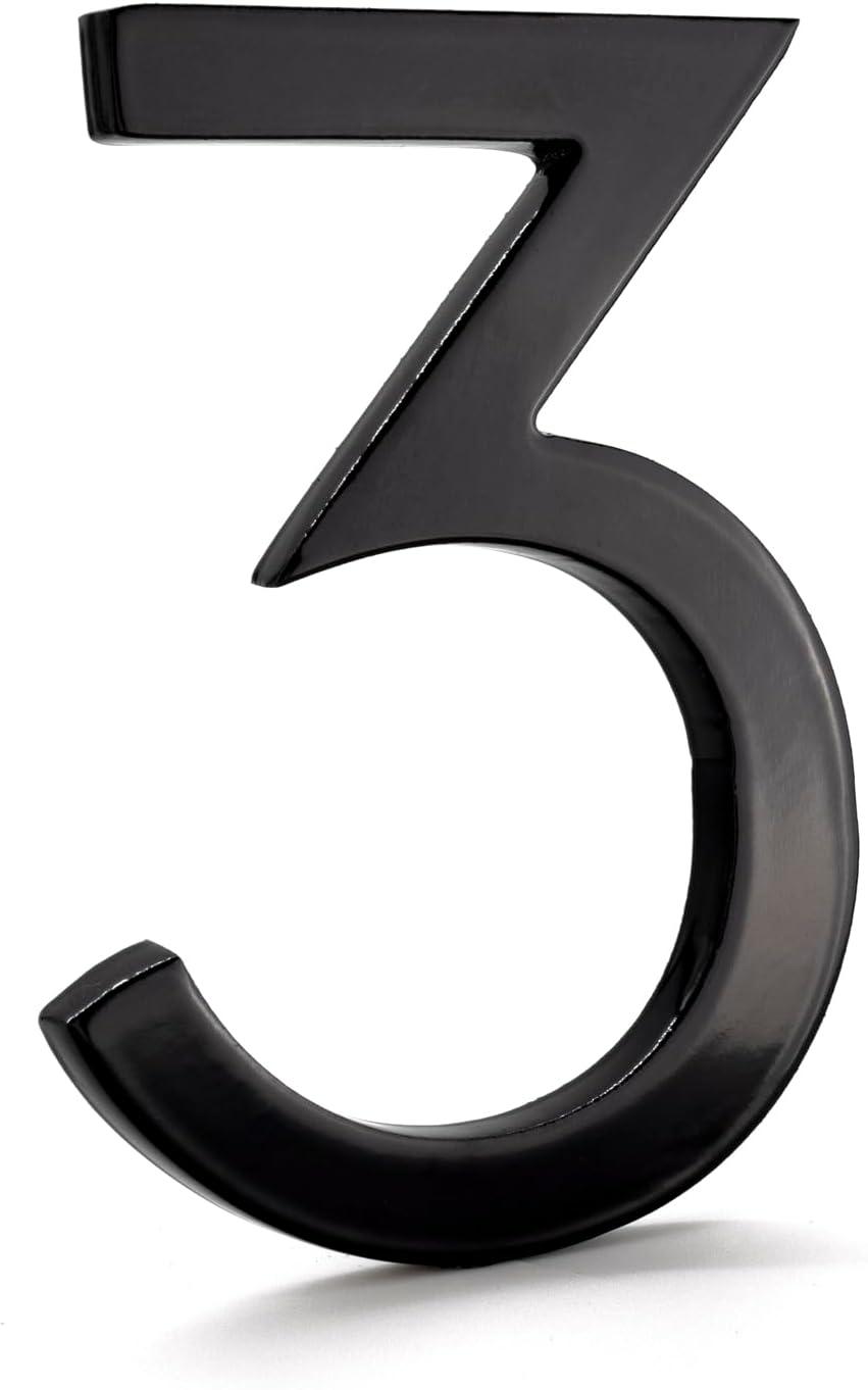 Black Aluminum Floating House Number 3, 10 inches