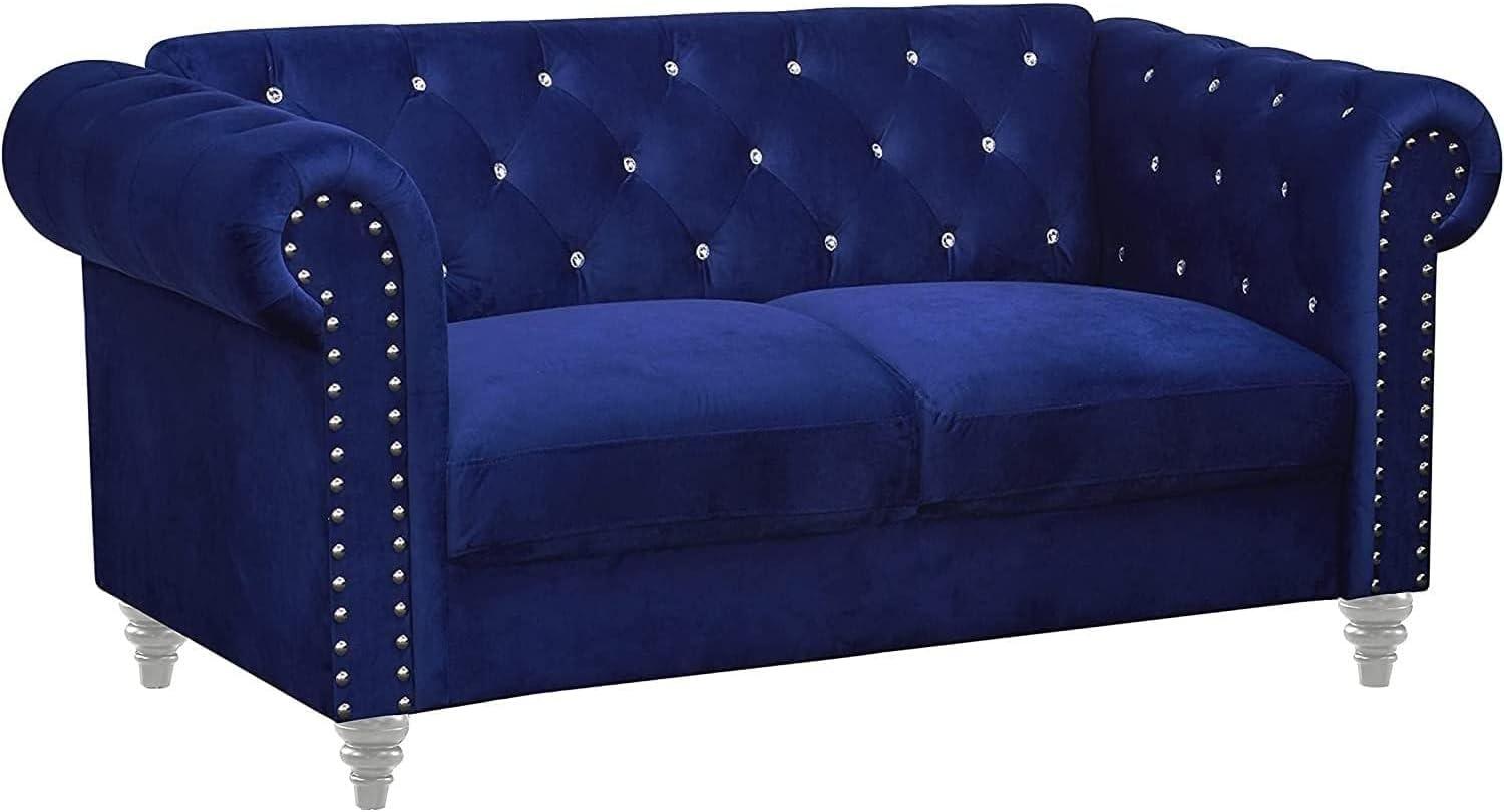 New Classic Emma 2-Piece Crystal Velvet Loveseat & Sofa Set in Royal Blue